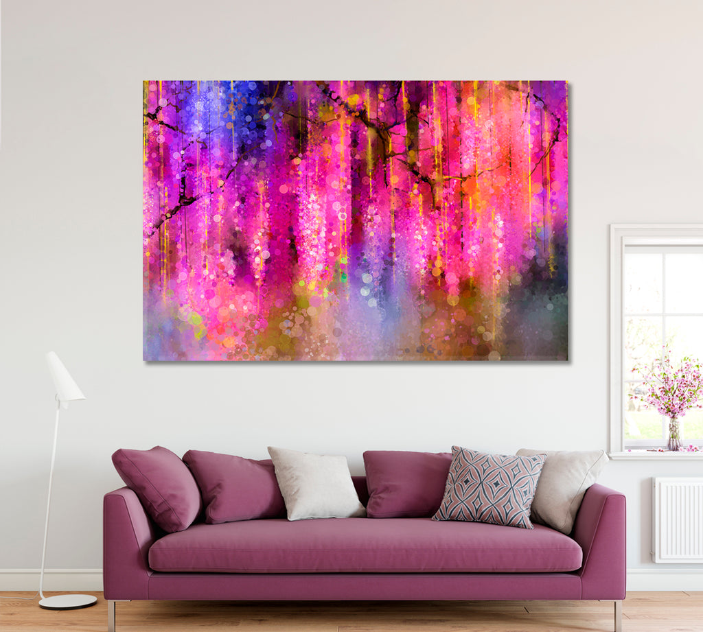 Abstract Violet Flowers Canvas Print ArtLexy 1 Panel 24"x16" inches 