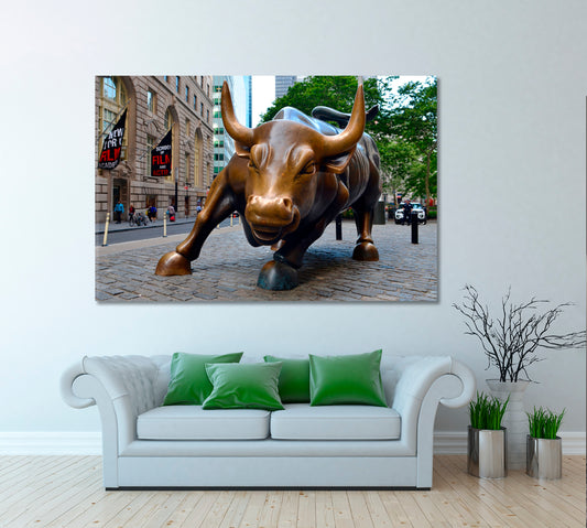 Wall Street Charging Bull Sculpture Canvas Print ArtLexy 1 Panel 24"x16" inches 