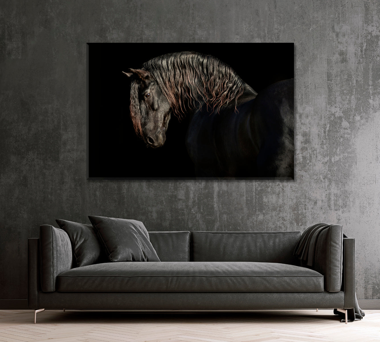 Black Friesian Horse Portrait Canvas Print ArtLexy   