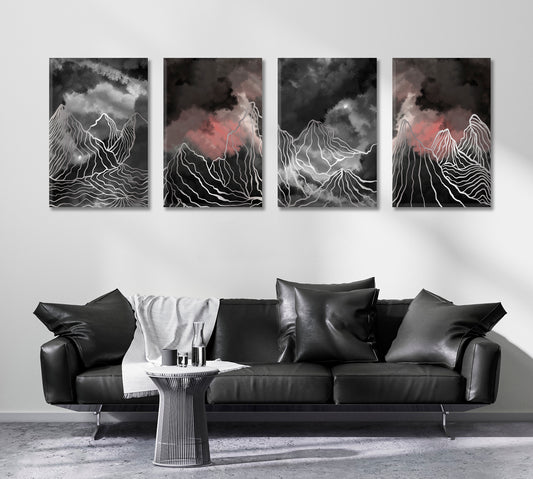 Set of 4 Vertical Creative Abstract Line Mountains Canvas Print ArtLexy 4 Panels 64”x24” inches 
