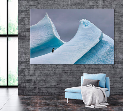 Lonely Adélie Penguin on Iceberg in Antarctica Canvas Print ArtLexy 1 Panel 24"x16" inches 