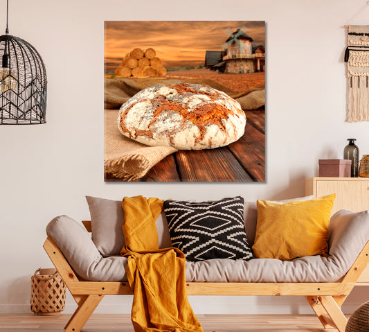 Autumn Landscape with Mill and Fresh Bread Canvas Print ArtLexy 1 Panel 12"x12" inches 