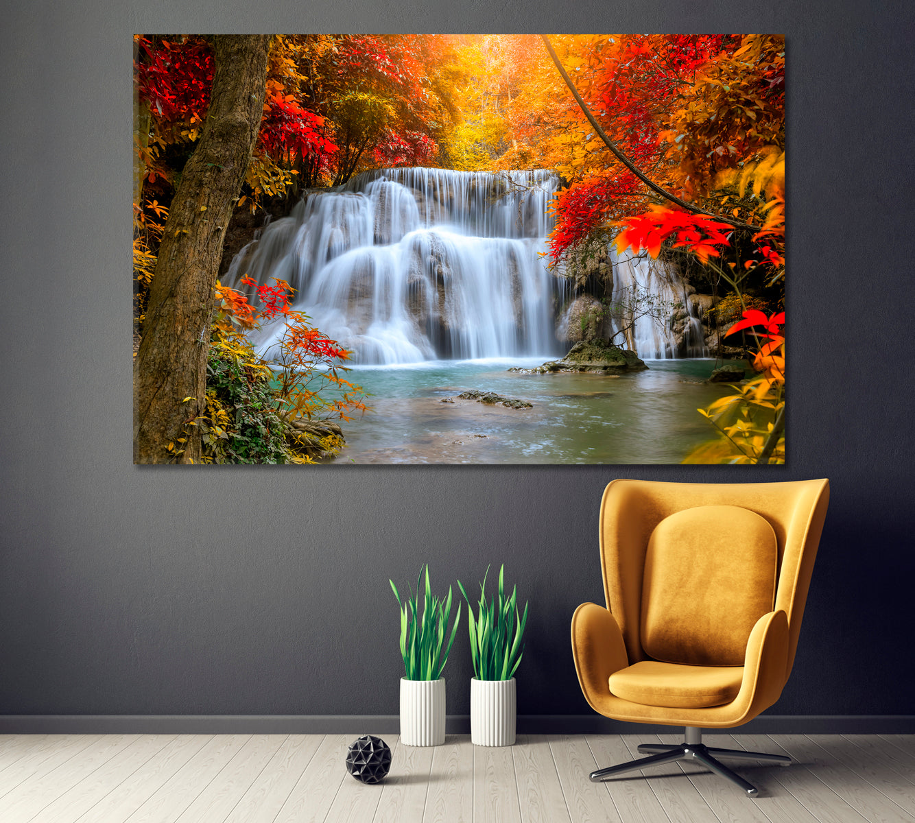 Huai Mae Khamin Cascading Waterfall Thailand Canvas Print ArtLexy 1 Panel 24"x16" inches 