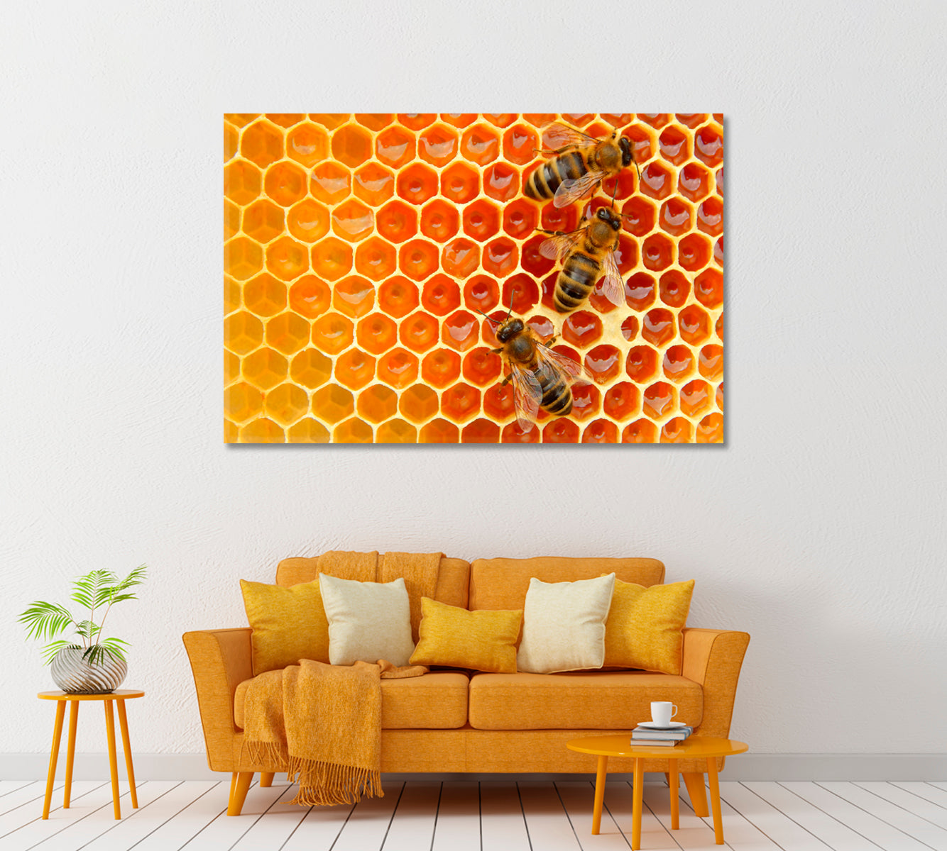 Bees on Honeycombs Canvas Print ArtLexy 1 Panel 24"x16" inches 