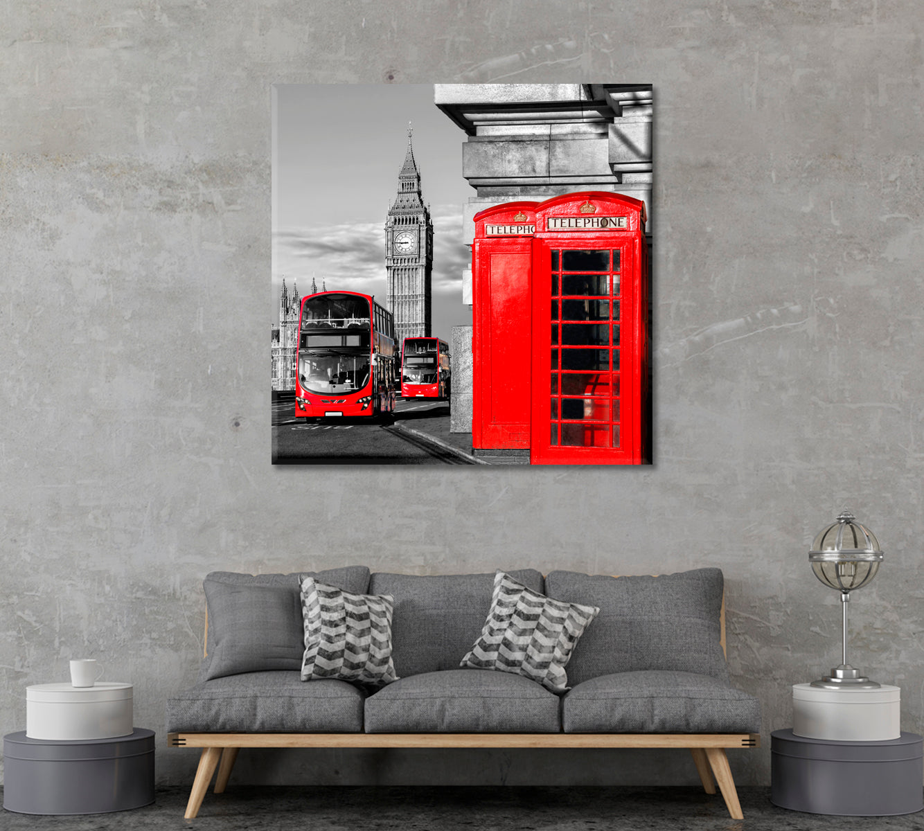 Big Ben & Double Decker Bus & Red Telephone Booths London Canvas Print ArtLexy   