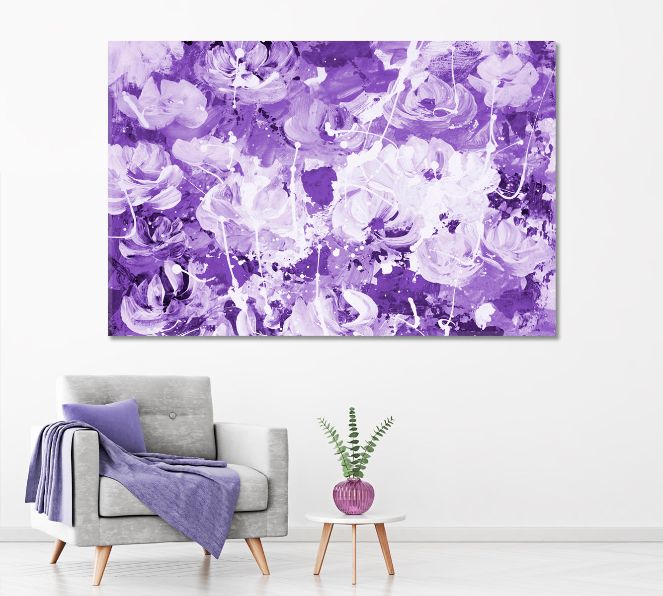 Violet Abstract Flowers Canvas Print ArtLexy 1 Panel 24"x16" inches 