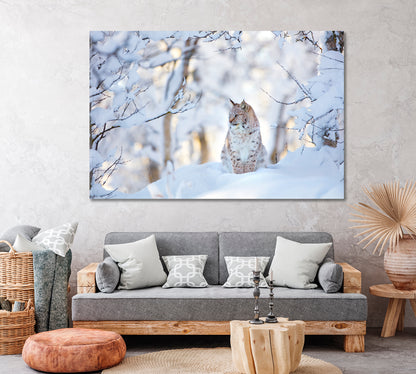 Lynx in Winter Forest Canvas Print ArtLexy 1 Panel 24"x16" inches 