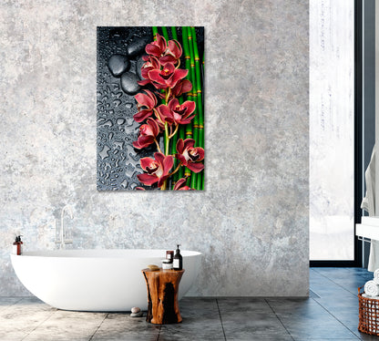 Red Orchid with Bamboo Canvas Print ArtLexy 1 Panel 16"x24" inches 