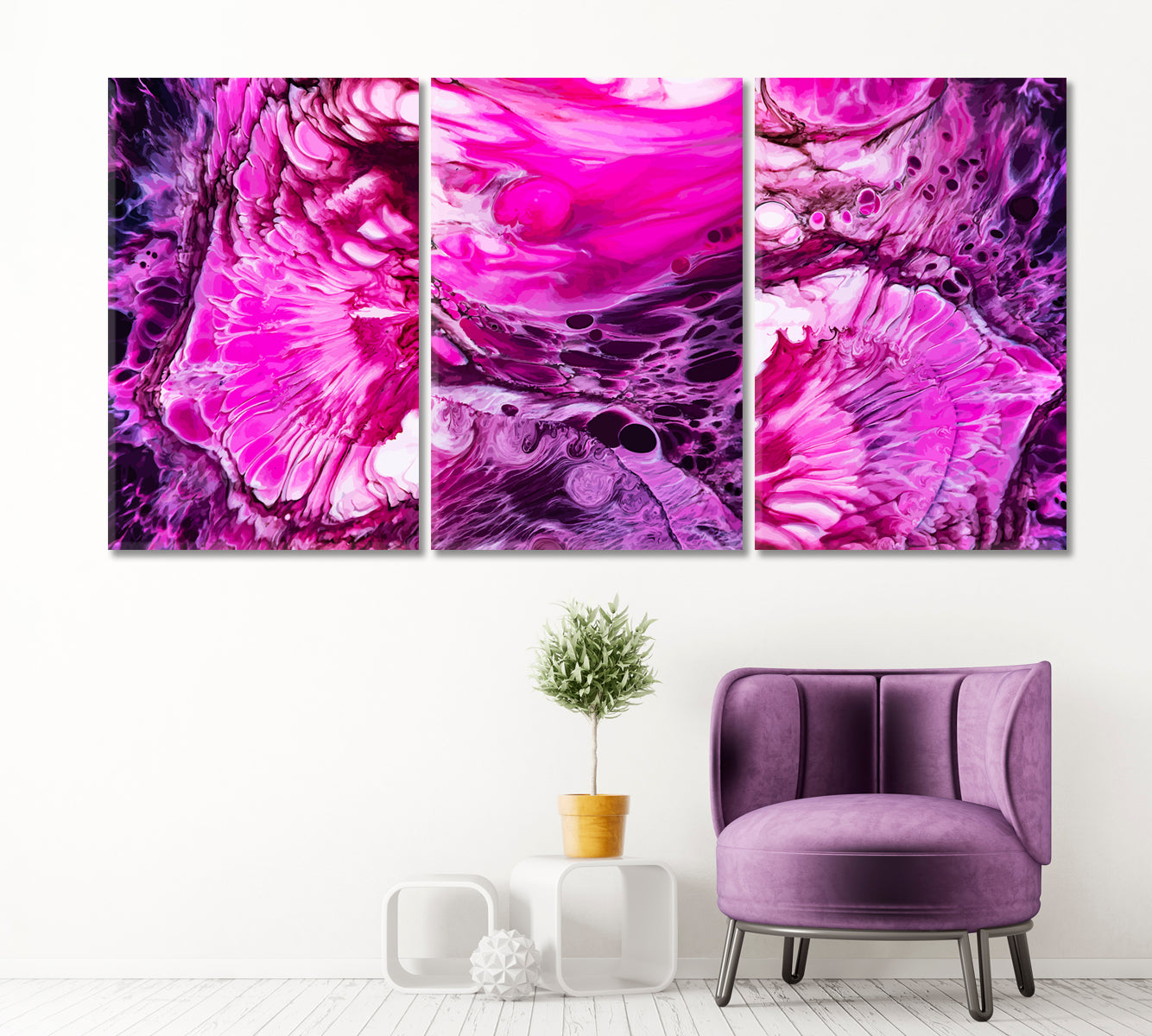 Set of 3 Fuchsia Marble Canvas Print ArtLexy   