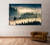 Misty Mountain Landscape with Fir Forest Canvas Print ArtLexy 1 Panel 24"x16" inches 
