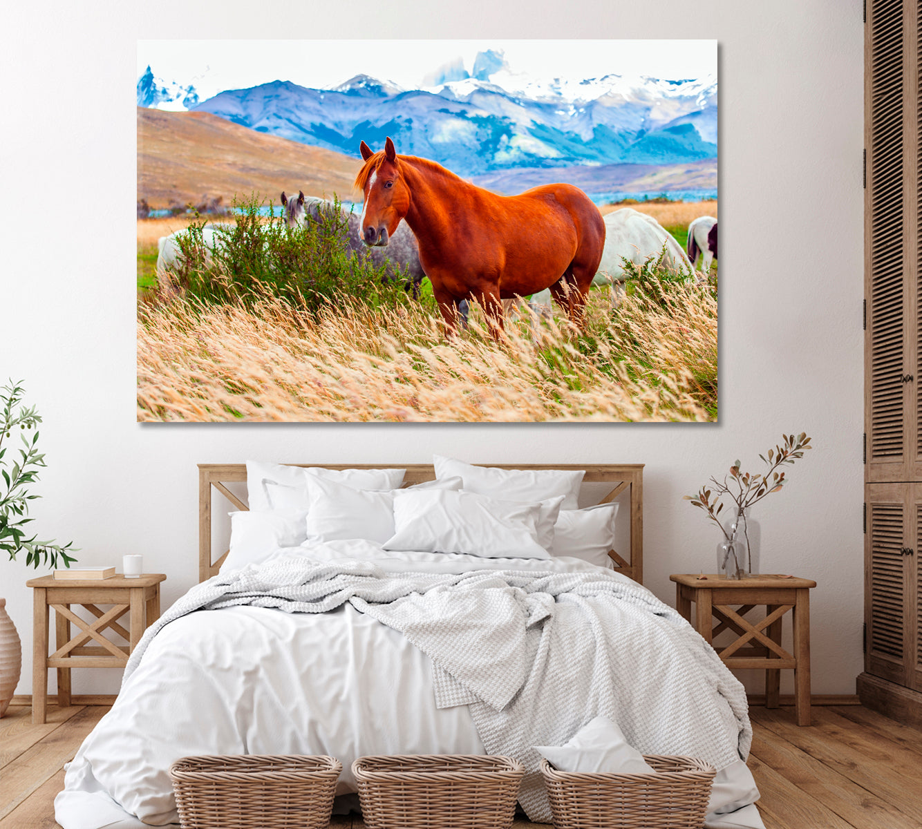 Horses in Torres del Paine Park Chile Canvas Print ArtLexy 1 Panel 24"x16" inches 