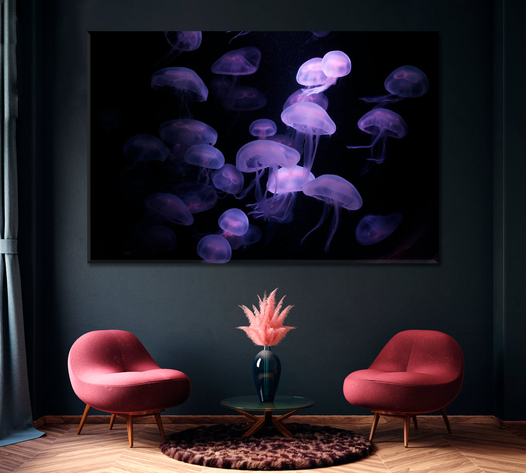 Jellyfish in Dark Water Canvas Print ArtLexy 1 Panel 24"x16" inches 