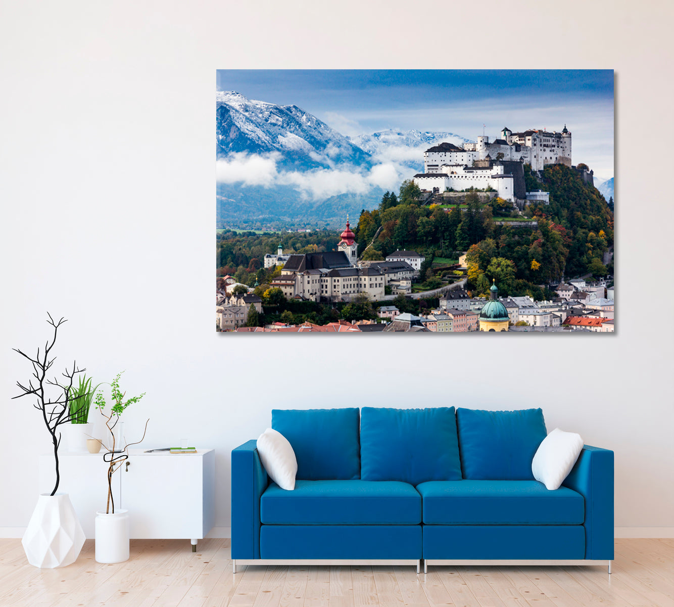 Salzburg Skyline with Festung Hohensalzburg Canvas Print ArtLexy 1 Panel 24"x16" inches 