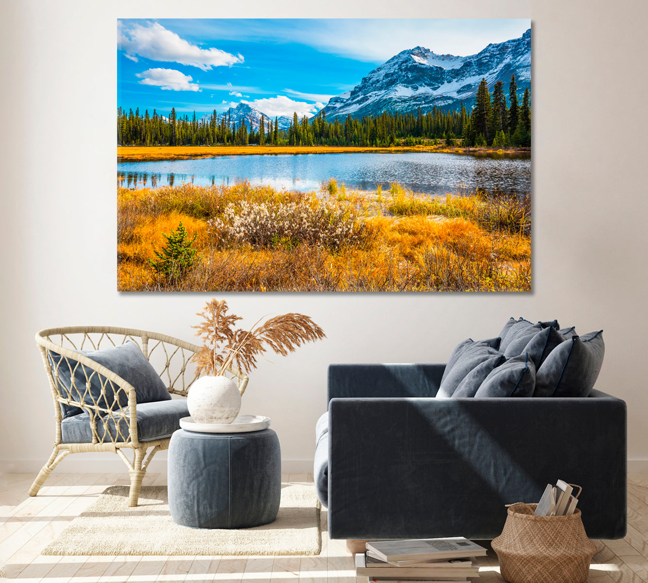 Canada Landscape with Mountains and Forest Canvas Print ArtLexy 1 Panel 24"x16" inches 