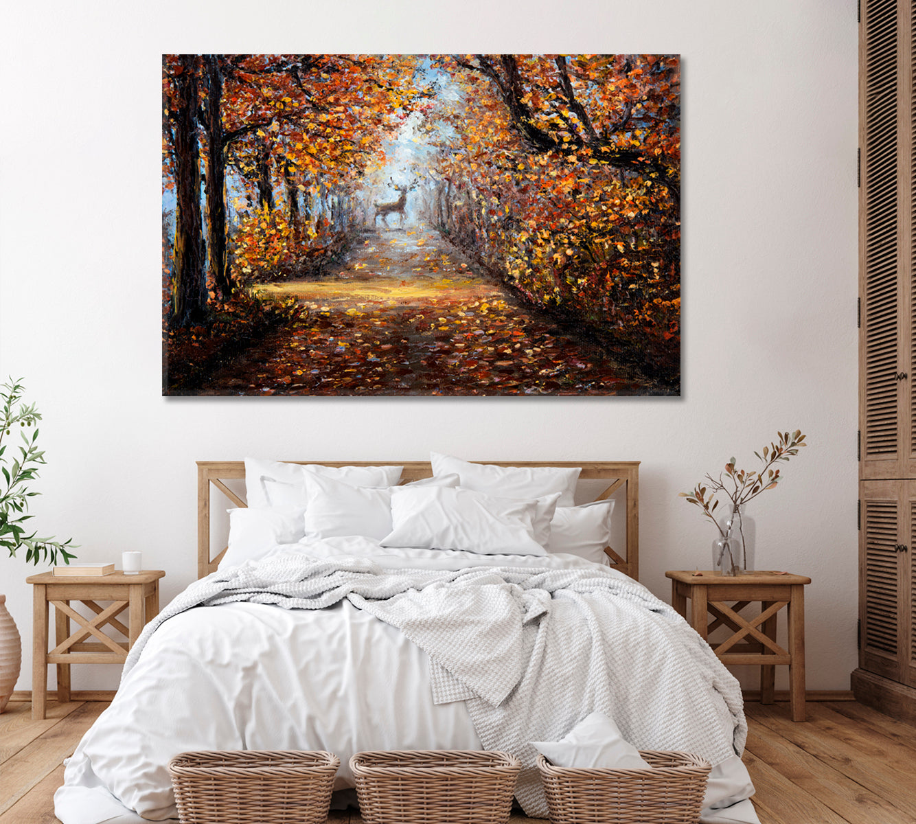 Deer in Autumn Forest Canvas Print ArtLexy 1 Panel 24"x16" inches 
