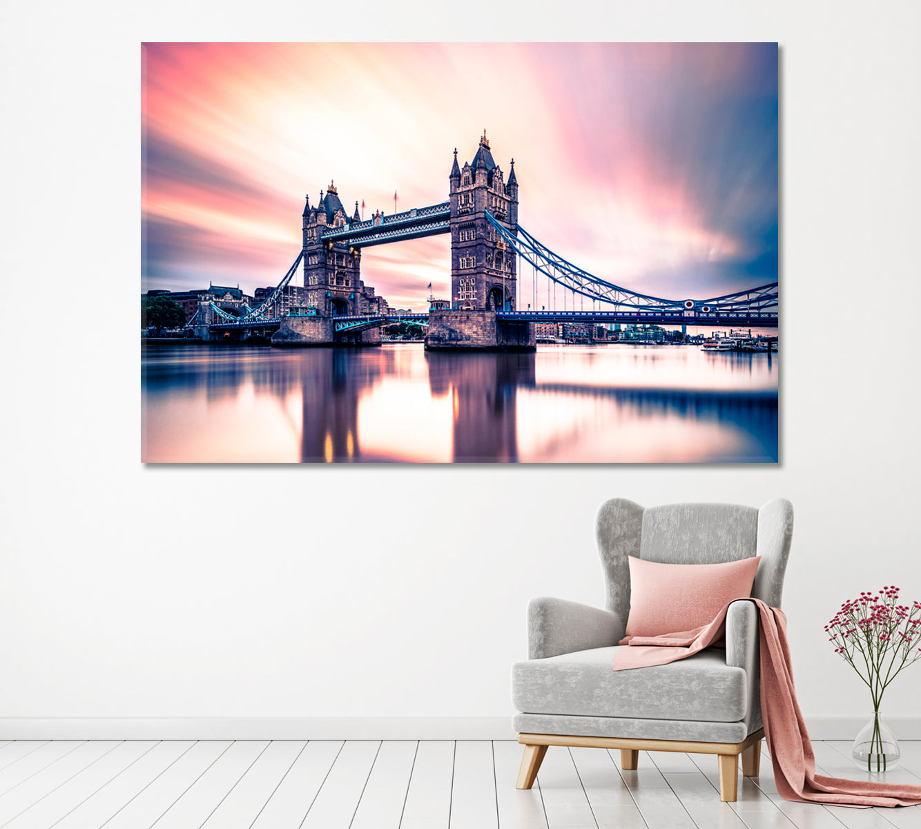 Thames River and London Tower Bridge Canvas Print ArtLexy 1 Panel 24"x16" inches 