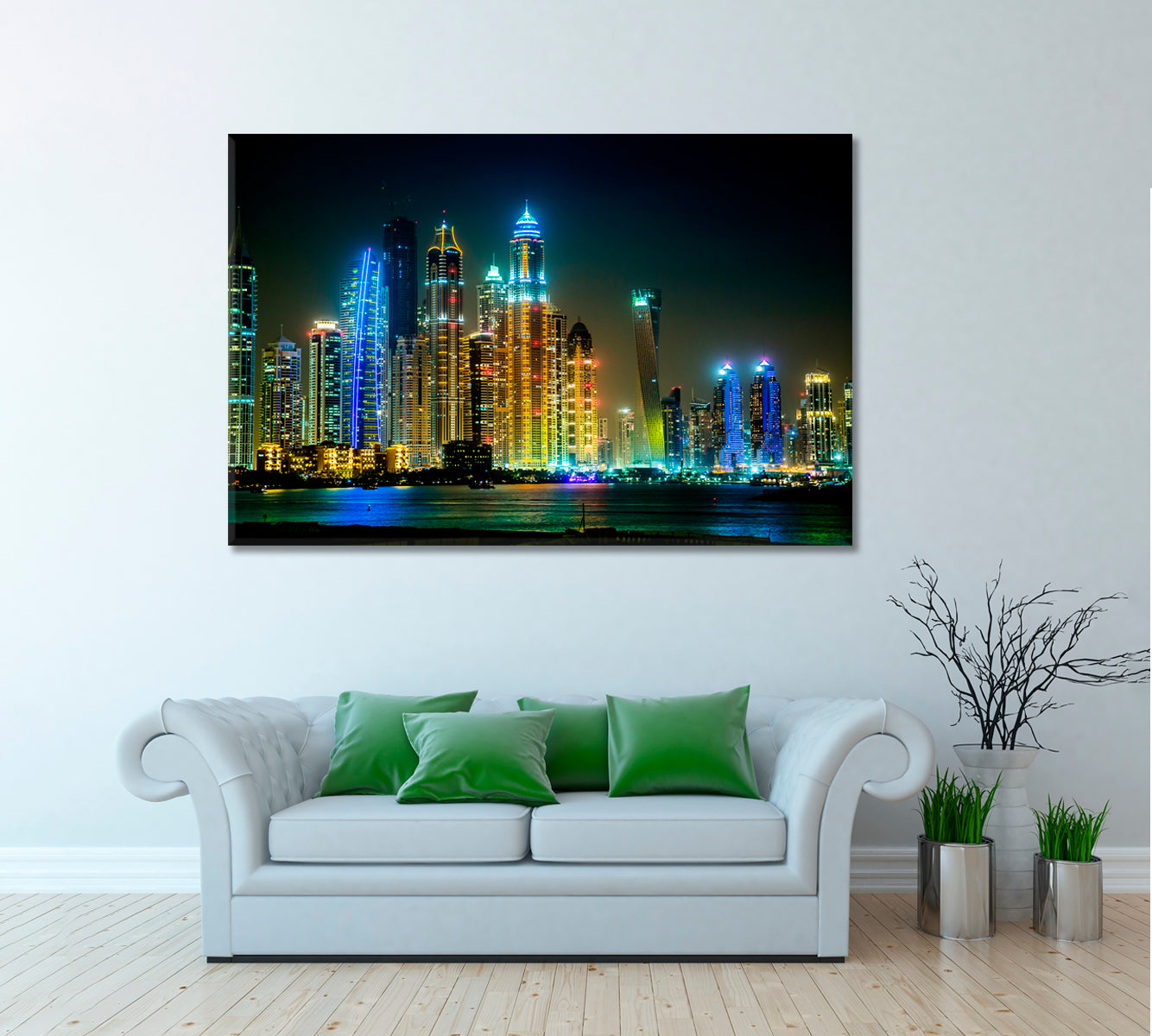 Dubai Downtown with City Lights at Night Canvas Print ArtLexy 1 Panel 24"x16" inches 