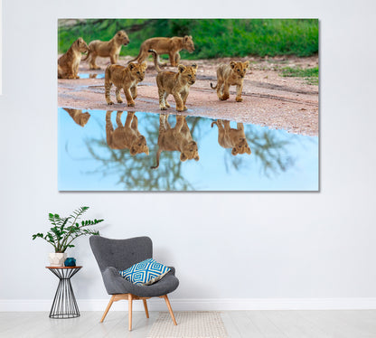 Wild Lion Cubs in Natural Habitat Canvas Print ArtLexy 1 Panel 24"x16" inches 