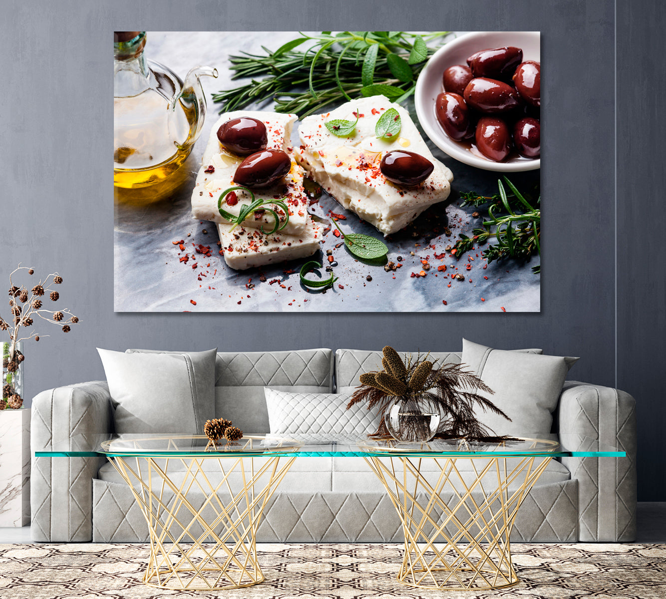 Feta Cheese with Olives Canvas Print ArtLexy 1 Panel 24"x16" inches 