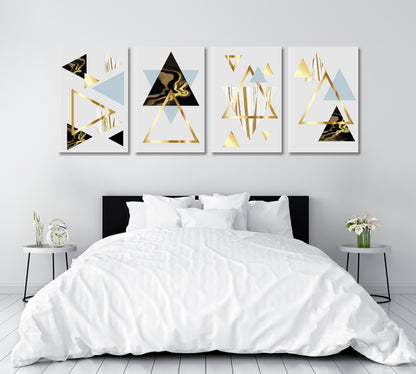 Set of 4 Vertical Abstract Geometric Marbling Triangles Canvas Print ArtLexy   