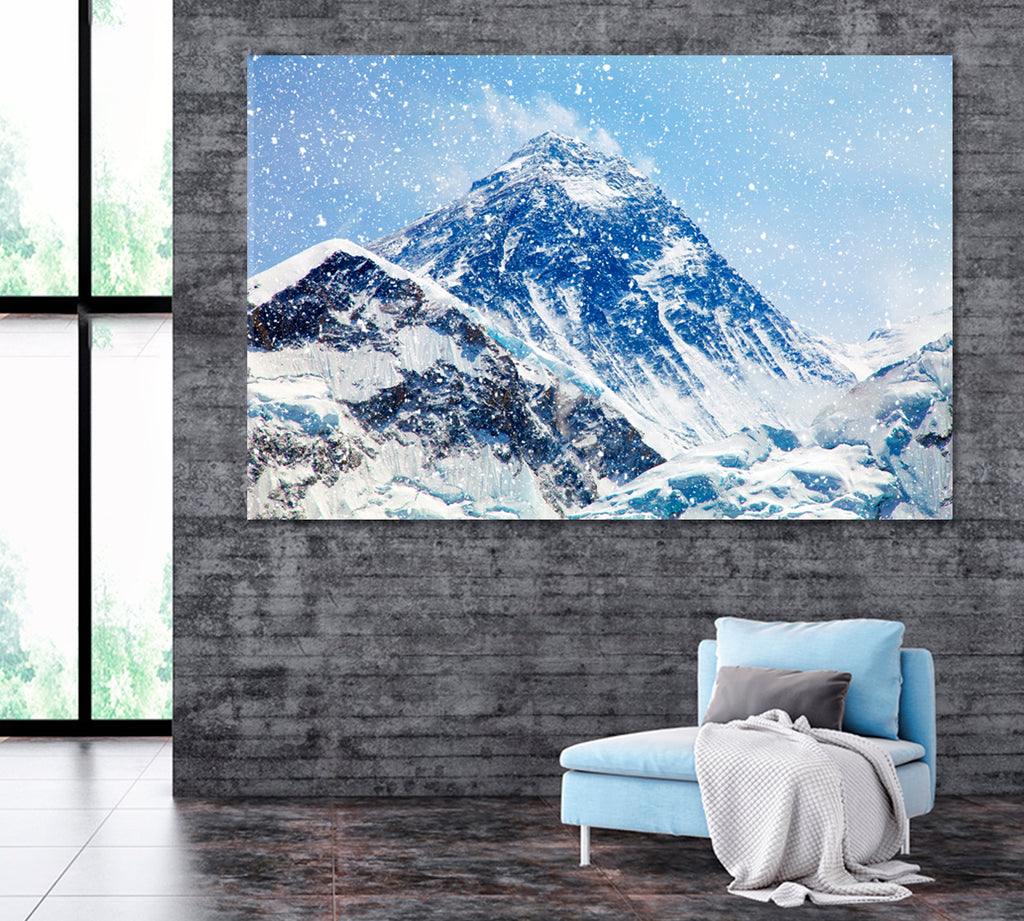 Mount Everest in Snowfall Nepal Canvas Print ArtLexy 1 Panel 24"x16" inches 