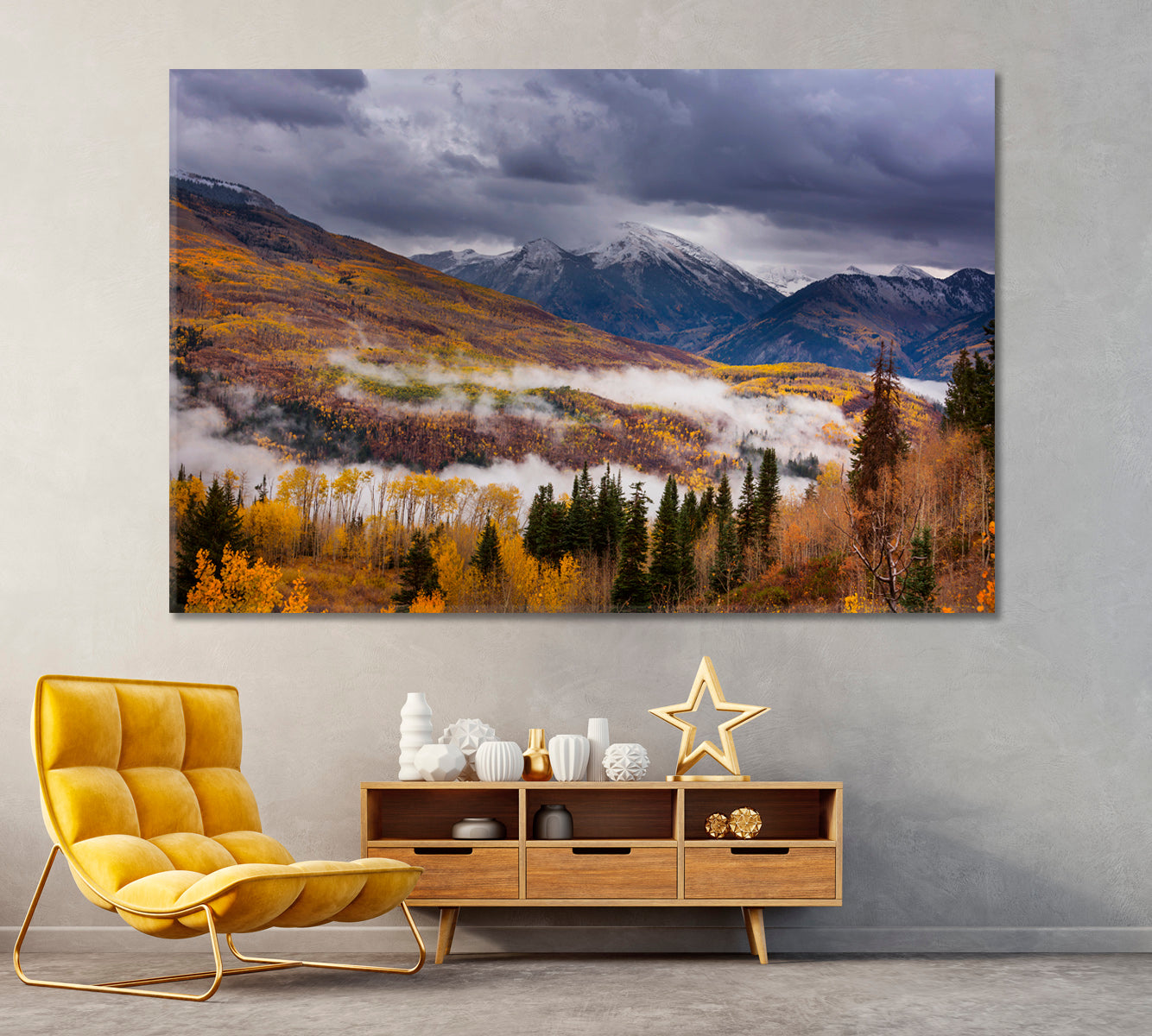 Colorado Rocky Mountains Valley in Fog Canvas Print ArtLexy 1 Panel 24"x16" inches 