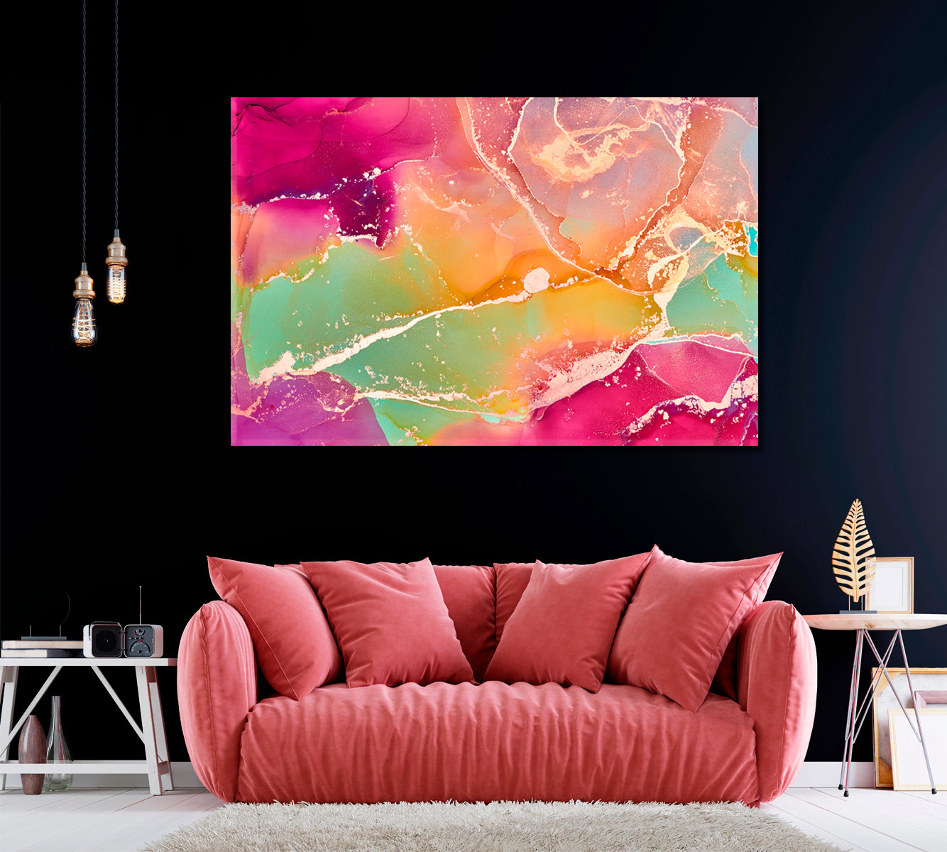 Abstract Liquid Colorful Marble with Veins Canvas Print ArtLexy 1 Panel 24"x16" inches 