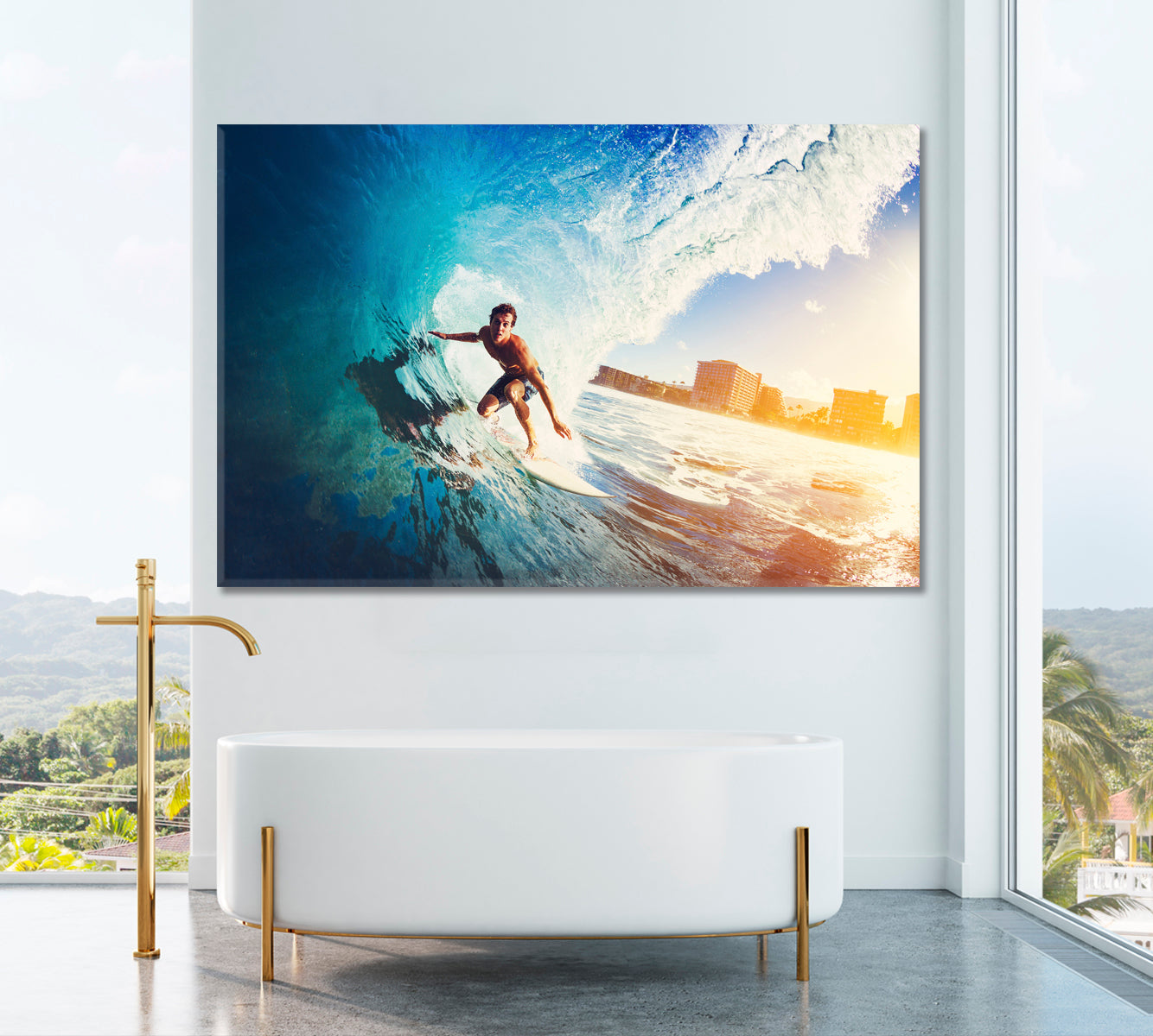 Surfer on Ocean Wave Canvas Print ArtLexy 1 Panel 24"x16" inches 