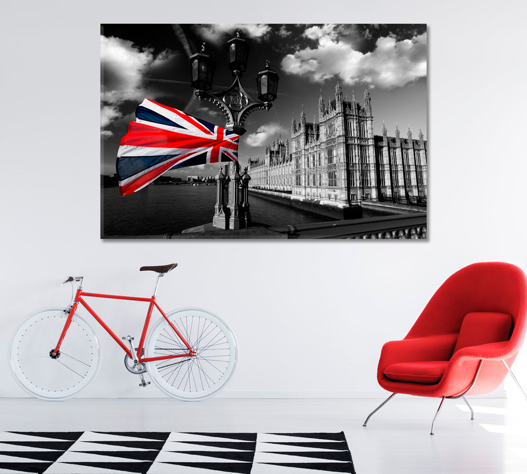 Houses of Parliament with Flag of England London Canvas Print ArtLexy 1 Panel 24"x16" inches 