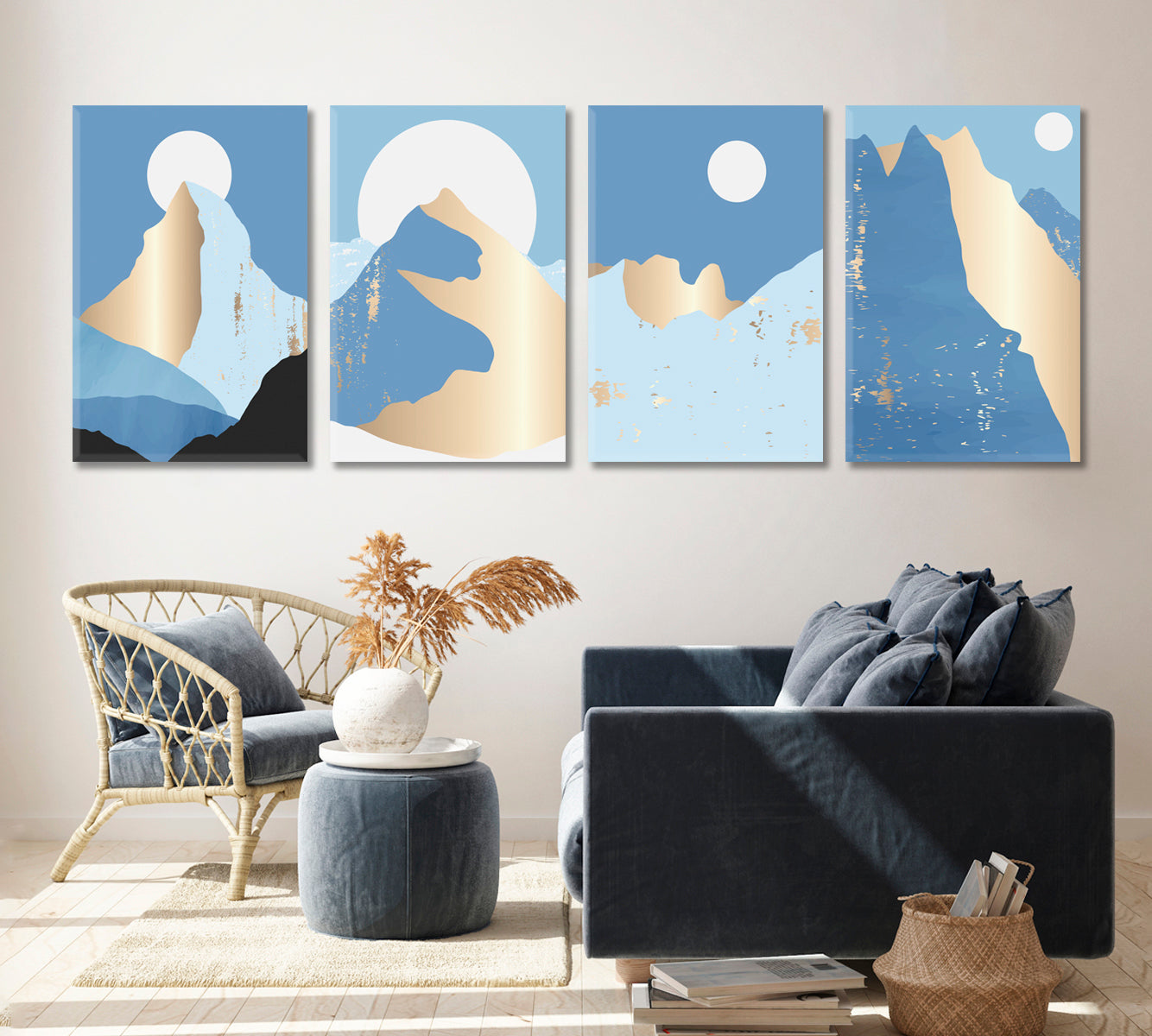 Set of 4 Vertical Gold Mountain Landscape Canvas Print ArtLexy   
