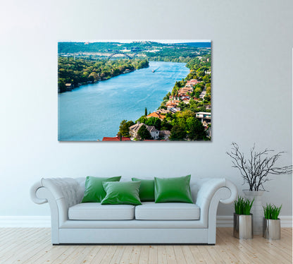Colorado River with Mount Bonnell Austin Texas Canvas Print ArtLexy 1 Panel 24"x16" inches 