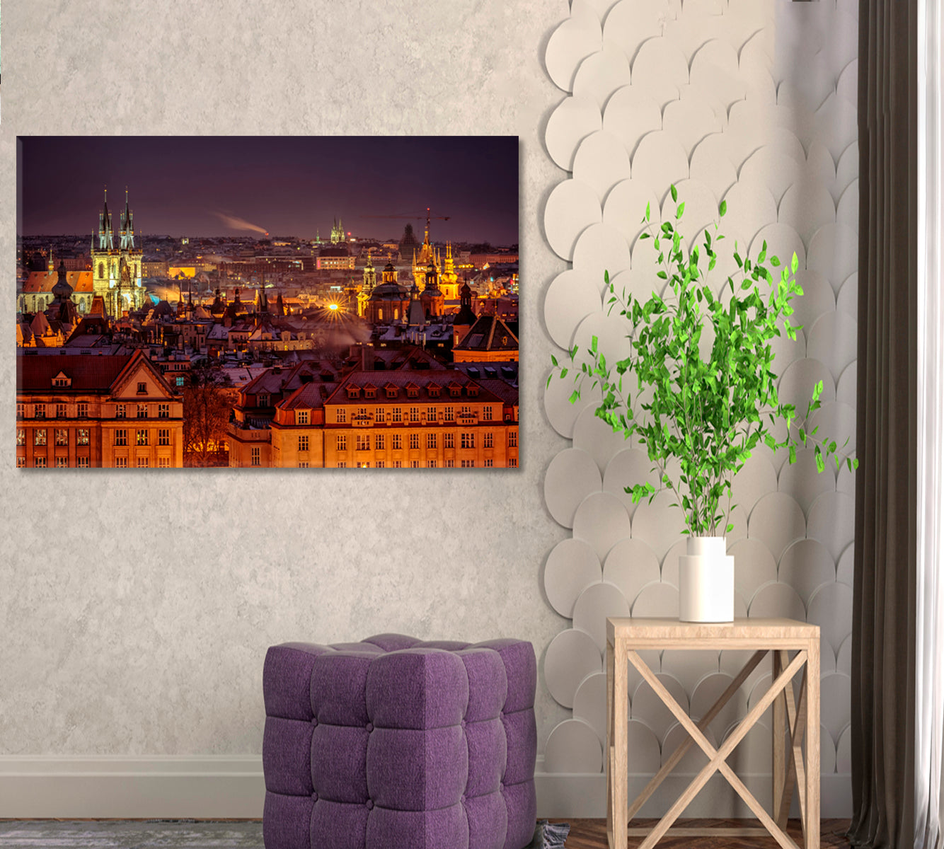 Night View of Prague Czech Republic Canvas Print ArtLexy 1 Panel 24"x16" inches 
