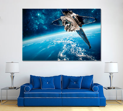 Space Satellite Orbiting Earth Canvas Print ArtLexy 1 Panel 24"x16" inches 