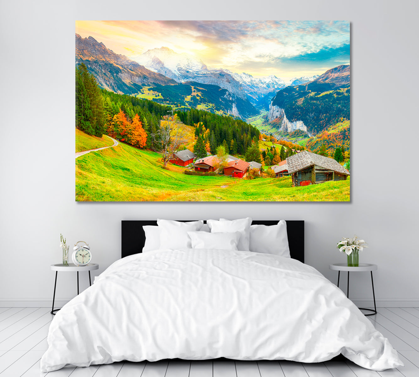Lauterbrunnen Valley with Jungfrau Mountain Switzerland Canvas Print ArtLexy 1 Panel 24"x16" inches 