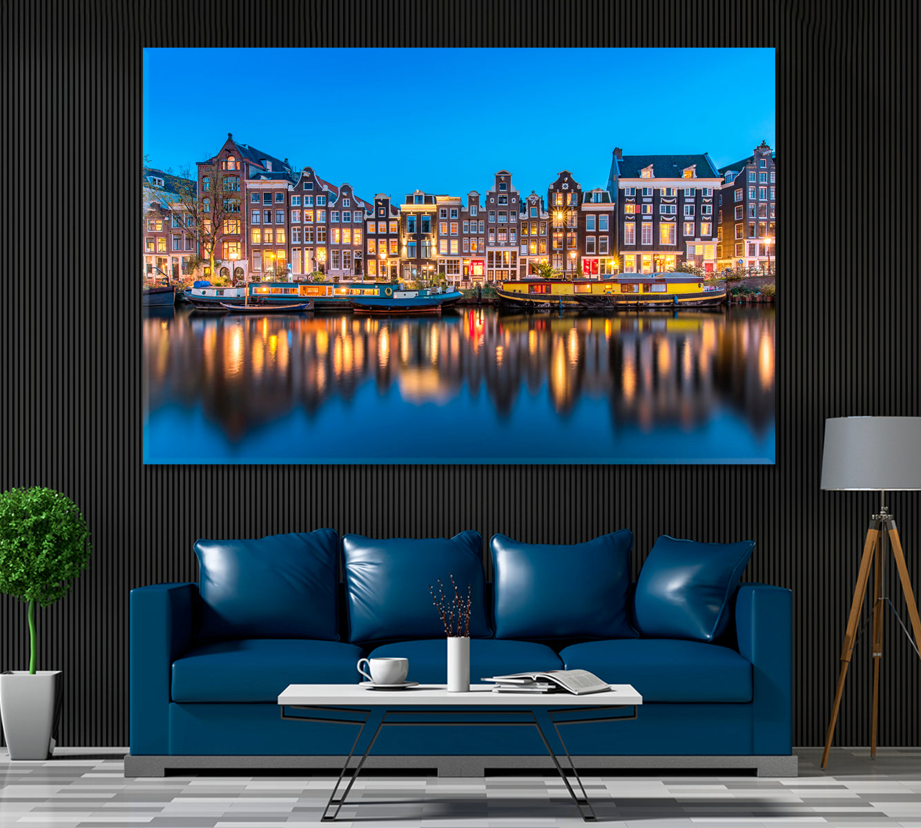 Amsterdam Singel Canal Canvas Print ArtLexy 1 Panel 24"x16" inches 