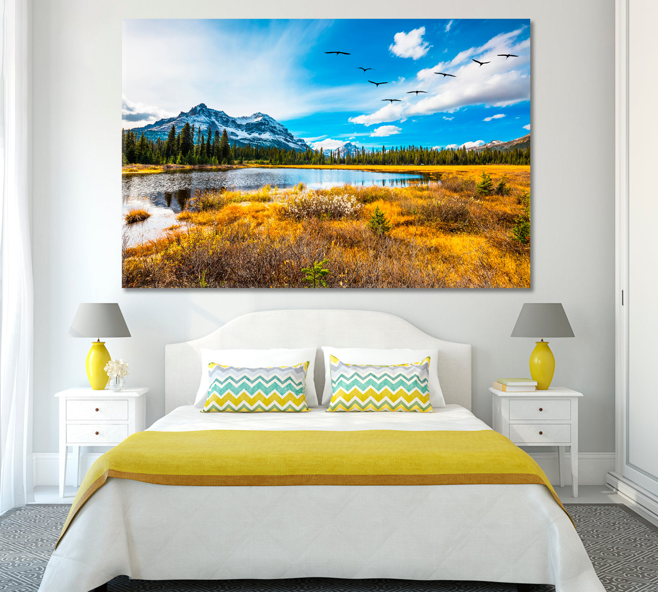 Autumn Valley in Canadian Rockies Landscape Canvas Print ArtLexy 1 Panel 24"x16" inches 