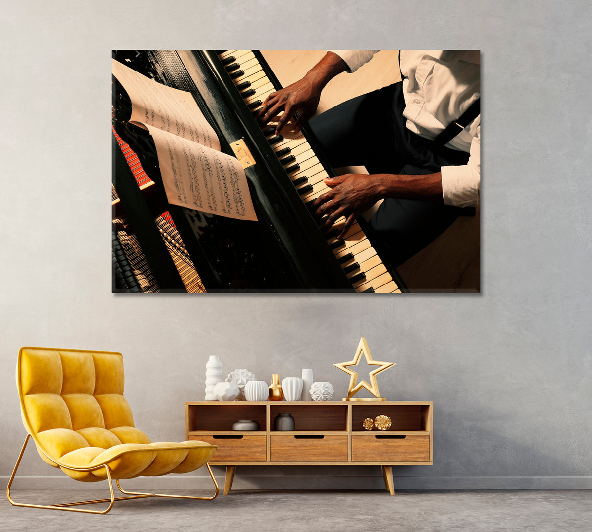 Afro American Man Playing Piano Canvas Print ArtLexy 1 Panel 24"x16" inches 
