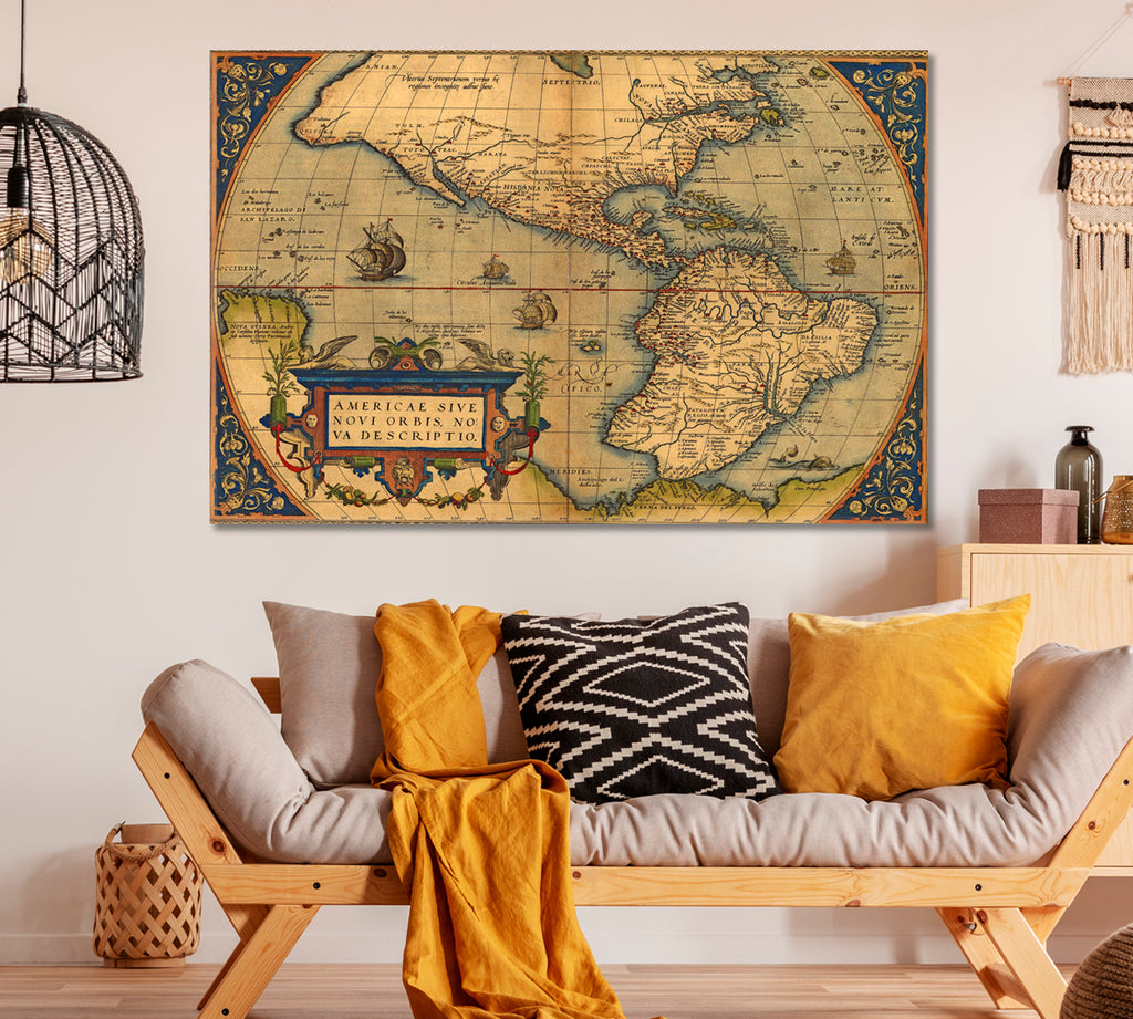 Antique Map of North and South America Canvas Print ArtLexy 1 Panel 24"x16" inches 