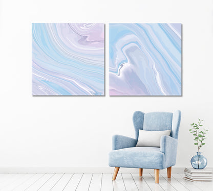 Set of 2 Squares Elegant Blue and Pink Waves and Swirls Canvas Print ArtLexy   