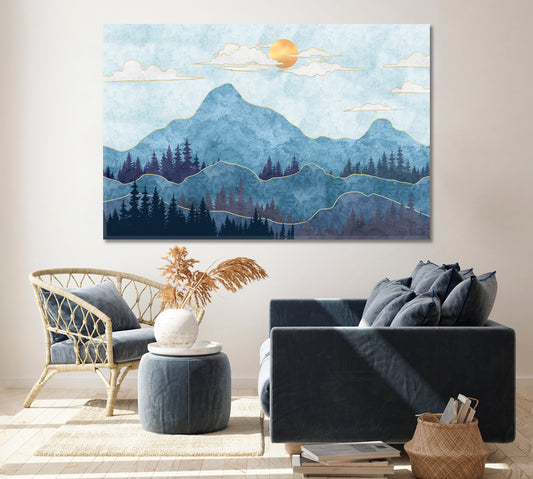 Modern Mountains Landscape Canvas Print ArtLexy 1 Panel 24"x16" inches 