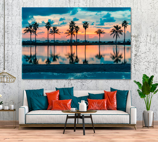 Palm Tree Reflections in Atlantic Ocean Miami Florida Canvas Print ArtLexy 1 Panel 24"x16" inches 