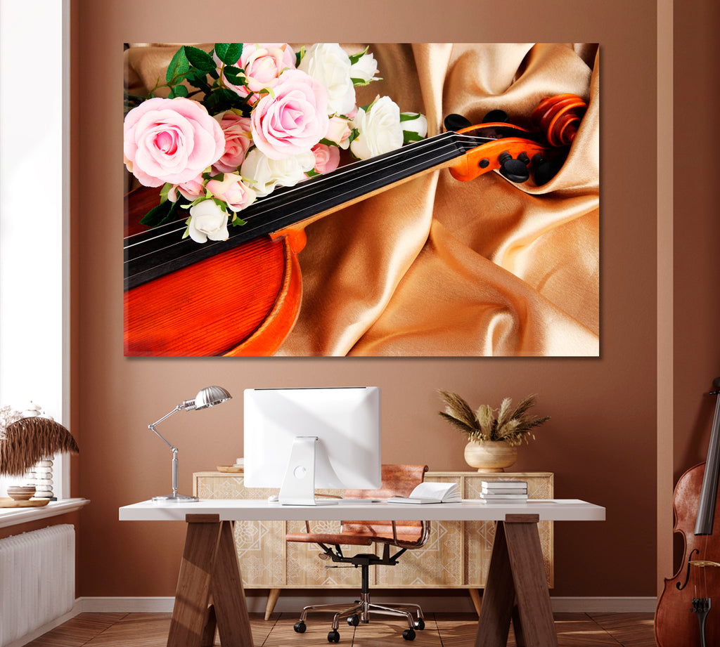 Classical Violin with Flowers Canvas Print ArtLexy 1 Panel 24"x16" inches 