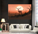 Deer Standing on Branch Against Sunset Canvas Print ArtLexy 1 Panel 24"x16" inches 