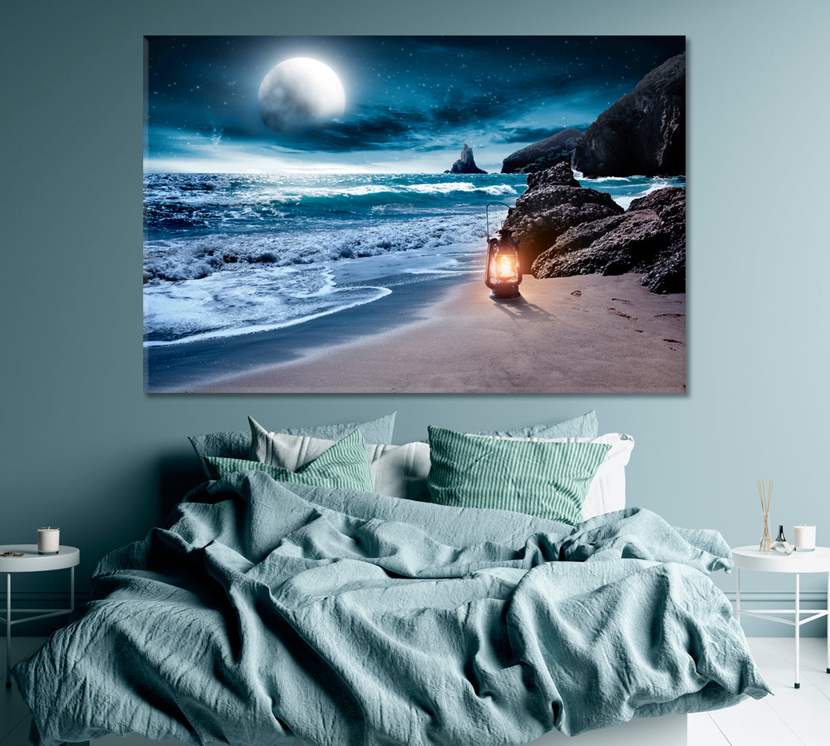 Kerosene Lamp on Beach Canvas Print ArtLexy 1 Panel 24"x16" inches 