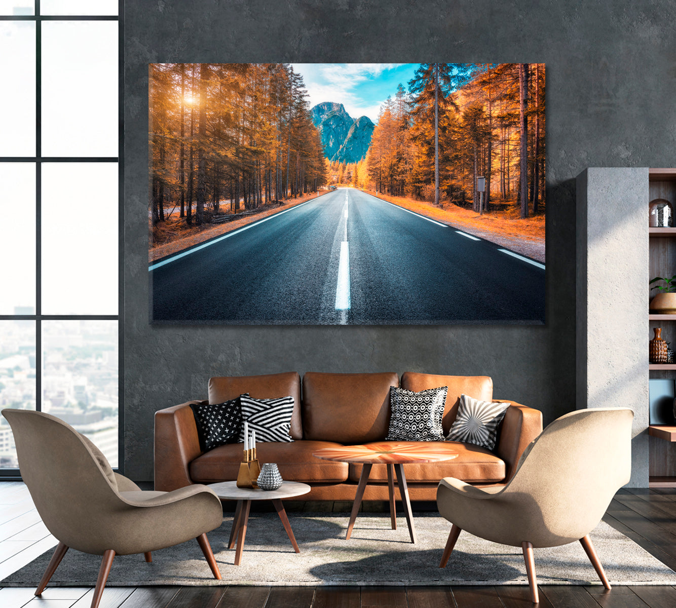 Road in Autumn Forest Canvas Print ArtLexy 1 Panel 24"x16" inches 