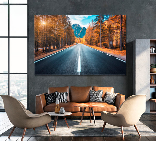 Road in Autumn Forest Canvas Print ArtLexy 1 Panel 24"x16" inches 