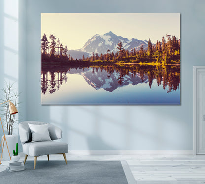 Picture Lake with Mount Shuksan Reflection Washington USA Canvas Print ArtLexy 1 Panel 24"x16" inches 