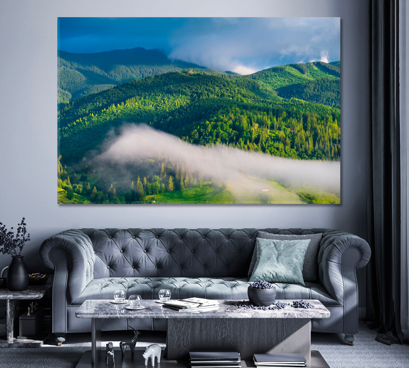 Mountain Forest in Fog Canvas Print ArtLexy 1 Panel 24"x16" inches 