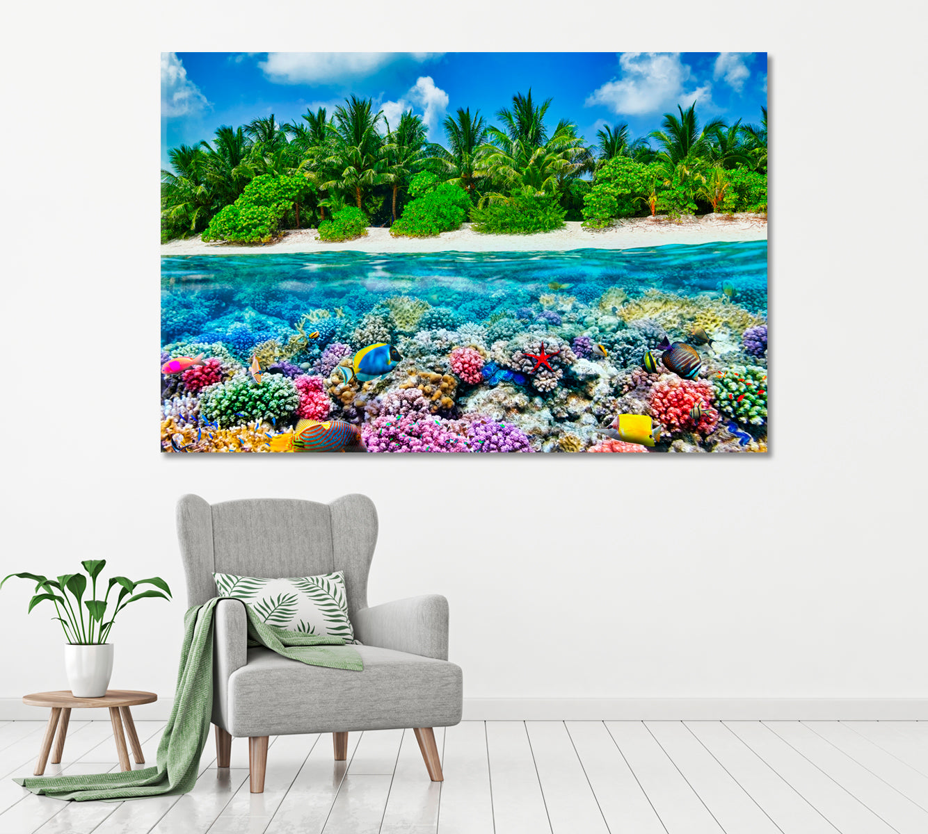 Tropical Thoddoo Island and Underwater World Maldives Canvas Print ArtLexy   