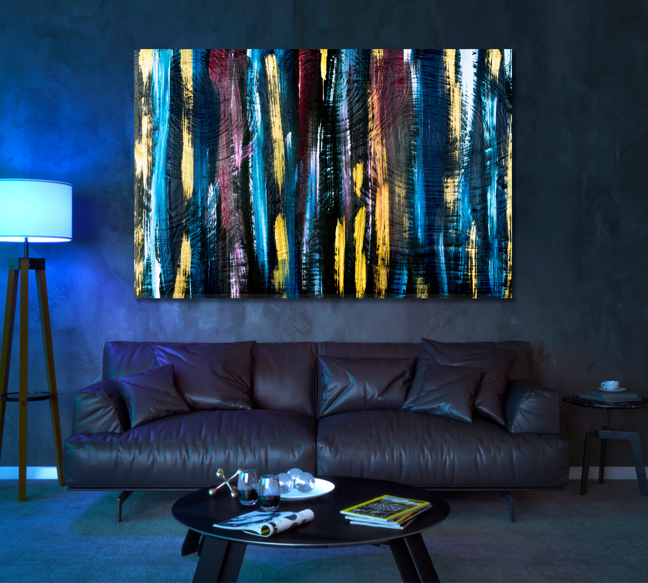 Abstract Contemporary art Bright Stripes and Brush Strokes Canvas Print ArtLexy 1 Panel 24"x16" inches 
